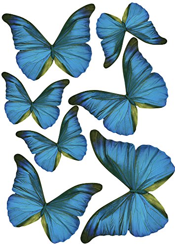 PLAGE Charming Butterfly Stickers 3D Decoration-Blue TRANSPARENT [7 Butterflies Between 8 x 6,5 cm and 14 x 11 cm], Plastik, 14 x 0.1 x 11 cm, 7-Einheiten von PLAGE