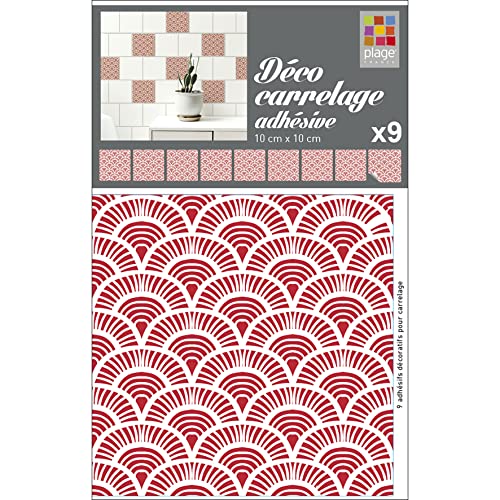 PLAGE 9 Fliesen Sticker-Miyoshi rot, Vinyl, 10 x 0.1 x 10 cm von PLAGE