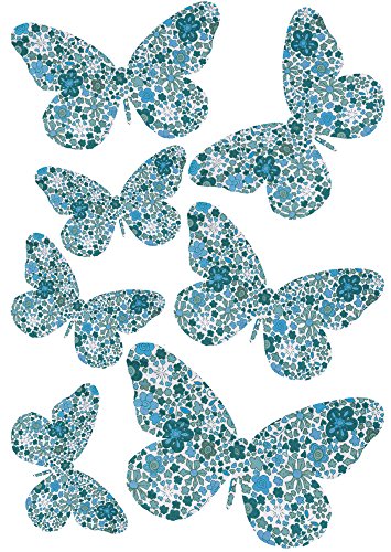Plage Charming Butterfly Stickers 3D Decoration-Blue Liberty TRANSPARENT [7 Butterflies Between 8 x 6,5 cm and 14 x 11 cm], Plastik, 14 x 0.1 x 11 cm, 7-Einheiten von Plage
