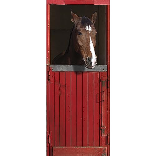 PLAGE ON Door Sticker-Pferd rote Tür, Vinyl, Colorful, 83x0.1x204 cm von PLAGE