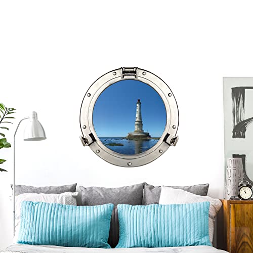 Plage Self Sticker Window Trompe L'Oeil Adhesive (Polystick) -Porthole Cordouan's Lighthouse (60x75 cm), Vinyl, Colorful, 75 x 0.1 x 60 cm von PLAGE