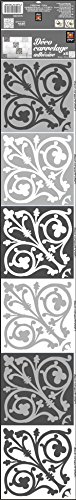 PLAGE Smooth - Tiles Fliesen Sticker Zementfliesen Baroque [6 Bogen 15 x 15 cm x 5.90’’ ], Vinyl, Grey, 15 x 0,1 x 15 cm von PLAGE