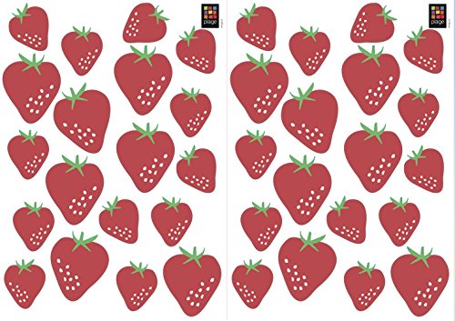 Plage Wandaufkleber-Erdbeeren, 2 Blätter 29,7 x 21 cm, Vinyl, rot, 29.7 x 0.1 x 21 cm von Plage