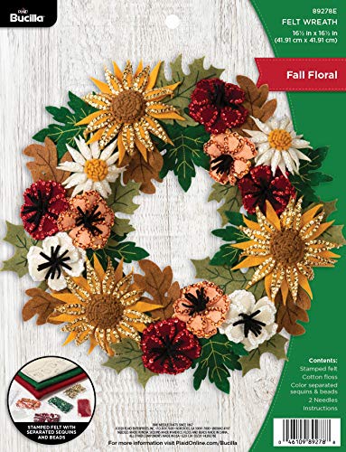 Bucilla 89278E Filz-Applikationskranz, 41,9 x 41,9 cm, Baumwolle, Floraler Herbst, 1 von Bucilla