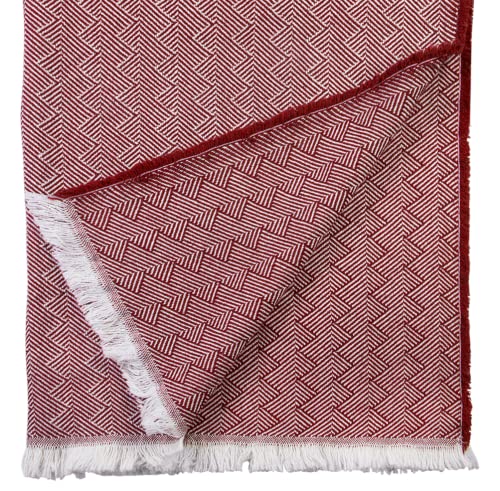 Lange Fischgrat Baumwolldecke 'Light Cotton', Plaid 100% Baumwolle mit Fransen 140x205 cm, Wohndecke, Kuscheldecke, Tagesdecke, Sofadecke (dunkelrot-Creme) von Plaids & Co