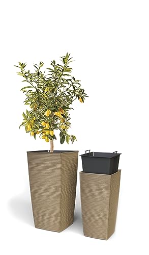 Plana Blumentopf Aurora Quadrat Hoch aus bis zu 40% recyceltem Holz von gebrauchten Paletten (35x35x67h) von Plana