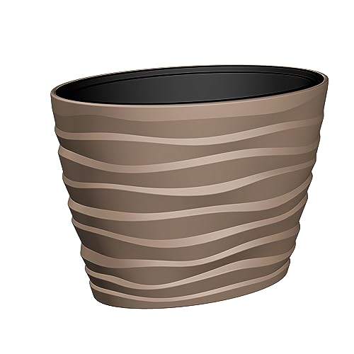 Plana Blumentopf mit Einsatz Blumenkübel Bora Oval/Rund 60x39x58h Antracit/Dunkel Grau mit textur (L - 60x39x58h cm, Mocca) von Plana