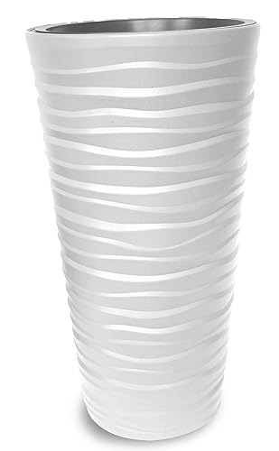 Plana Blumentopf mit Einsatz Blumenkübel Bora Rund (40x75h, Weiss) von Plana