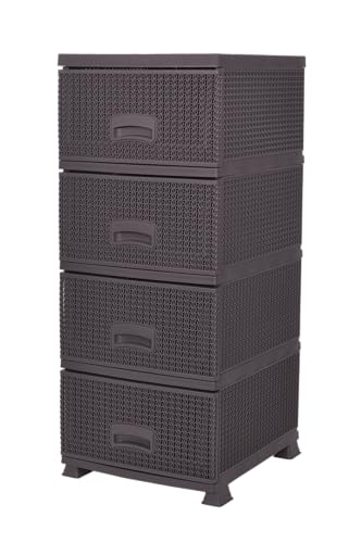 Plana Schubladenschrank, Schubladencontainer mit 4 Schubladen - 44x38x91H cm aus Kunststoff (Braun, Knit) von Plana