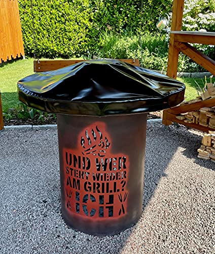 Feuerplatte Abdeckung | Robuste Grillplatten Schutzhülle aus 670g/m² LKW-Plane | Wasserdicht & UV-beständig | Für Feuerplatte bis Ø 100cm | Farbe: Tiefschwarz ( von Plane B