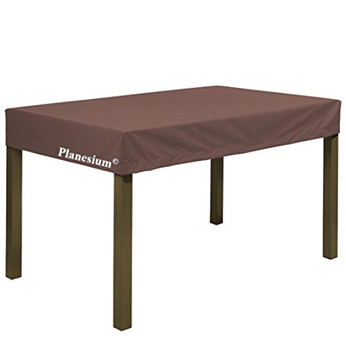 Planesium Premium Gartentisch Gartenmöbel Hülle Abdeckung Schutzhülle Haube Abdeckplane Garnitur wasserdicht atmungsaktiv 575g /lfm (Kaffee Latte Breite 130cm x Tiefe 80cm x Höhe 15cm) von Planesium