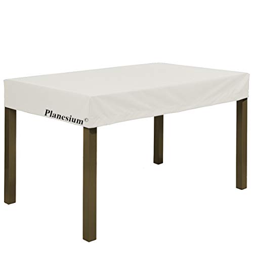 Planesium Premium Gartentisch Gartenmöbel Hülle Abdeckung Schutzhülle Haube Abdeckplane Garnitur wasserdicht atmungsaktiv 575g /lfm (Weiß Breite 220cm x Tiefe 100cm x Höhe 15cm) von Planesium