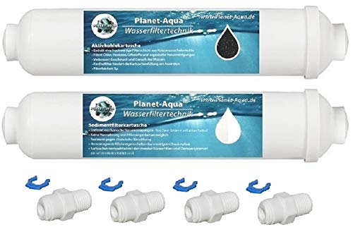 1/2 Jahres Ersatzfilter Patronen inkl. Wasser Anschluss Adapter Fitting für Osmoseanlage Wasserfilter - Sedimentfilter & Aktivkohlefilter Umkehrosmose Osmose Trinkwasser Aquarium von Planet-Aqua