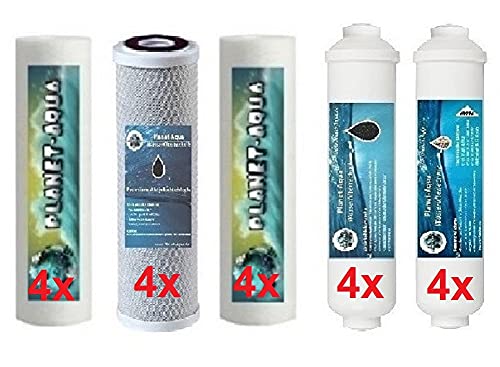 2 Jahres Ersatzfilter Set für 6 Stufen Wasserfilter Umkehrosmose Osmoseanlage Filter Kartuschen 10 Zoll für Wasser Aquarium Fische Trinkwasser Osmose 12 x Filtereinsatz und 8 Inline Patronen von Planet-Aqua