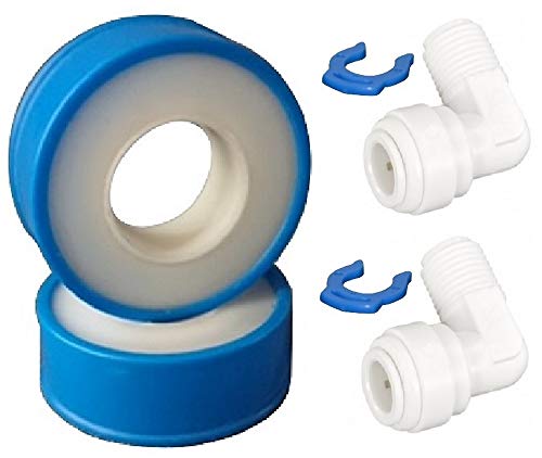 2 x Filteradapter Winkel Kupplung 1/4 Zoll + Teflonband 1/4 Zoll Gewinde x 1/4" Schlauch Anschluss für Osmose Filter Patrone Kartusche u SBS Kühlschrankfilter. Adapter für Filtergehäuse Osmoseanlage von Planet-Aqua