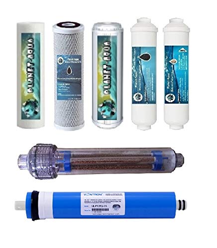 7 Stufen Osmoseanlage - Ersatzfilter Set mit NEGATIV IONEN Patrone/Filter und Membrane für Umkehrosemose Wasserfilter. Ersatzpatronen Trinkwasser von Planet-Aqua