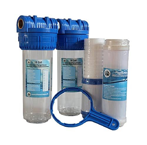 Doppelfilter 2 Stufen Wasserfilter Gehäuse Set 10 Zoll x 1" IG inkl. Eisenfilter Kombifilter und Zubehör Filtergehäuse Schmutzfilter System unmontiert gegen Eisen Gerüche Sedimente Doppelfilter 2 Stufen Wasserfilter Gehäuse Set 10 Zoll x 1" IG inkl. Eisenfilter Kombifilter und Zubehör Filtergehäuse Schmutzfilter System unmontiert gegen Eisen Gerüche Sedimente von Planet-Aqua