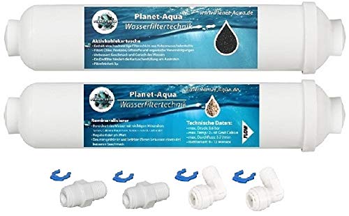 Ersatzfilter Osmose Filter Kartuschen Set inkl. Anschluss Zubehör Aktivkohlefilter + Mineralfilter/Mineralisierer für Osmoseanlage Umkehrosmose Wasserfilter Anlage Trinkwasser Mineralisierung von Planet-Aqua