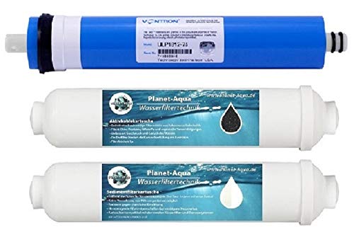 Filterset + Membran 75 GPD für Umkehrosmose Osmoseanlage Wasserfilter Trinkwasser Osmosewasser Aquarium Osmose Ersatzfilter Kartusche Sedimentfilter Aktivkohle von Planet-Aqua