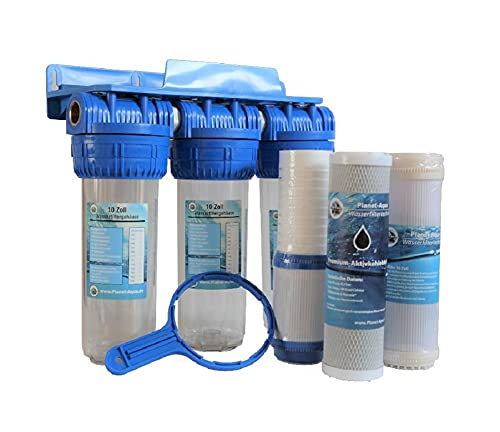 Planet-Aqua 3 Stufen Vorfilter Wasserfilteranlage Filtergehäuse 10 Zoll x 3/4" IG unmontiert inkl. Eisenfilter Kombifilter Aktivkohlefilter gegen Bakterien Eisen Gerüche Trübungen Sedimente Planet-Aqua 3 Stufen Vorfilter Wasserfilteranlage Filtergehäuse 10 Zoll x 3/4" IG unmontiert inkl. Eisenfilter Kombifilter Aktivkohlefilter gegen Bakterien Eisen Gerüche Trübungen Sedimente von Planet-Aqua