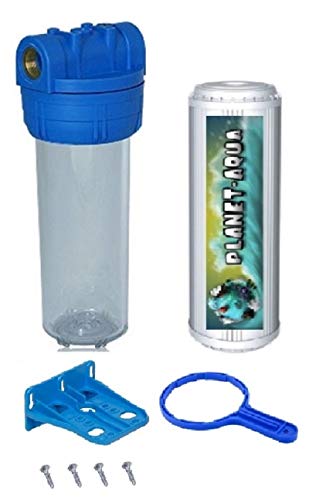 Planet-Aqua Filtergehäuse Set 10 Zoll mit 1/2" Wasseranschluß/Gewinde + KALKFILTER GEHÄUSE - SCHLÜSSEL u WANDHALTER für Wasserfilter Brunnenwasser Filter von Planet-Aqua
