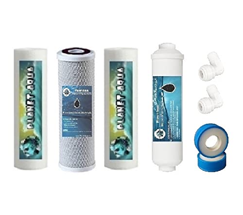 Osmose Ersatzfilter SET 10 Zoll inkl. Zubehör für Inline Nachfilter. Aktivkohle + Sediment Filterkartuschen Filterpatronen für Umkehrosmose Osmoseanlage Wasserfilter Filter von Planet-Aqua