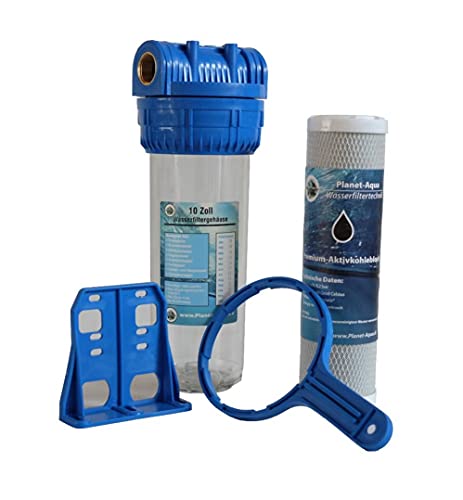 Wasserfilter Gehäuse Set Filtergehäuse 10 Zoll x 3/4" IG + AKTIVKOHLE BLOCK Filter Hauswasser Trinkwasser Werk Garten Wasser Brunnen Zisterne Küchen Pool Vorfilter Osmose von Planet-Aqua