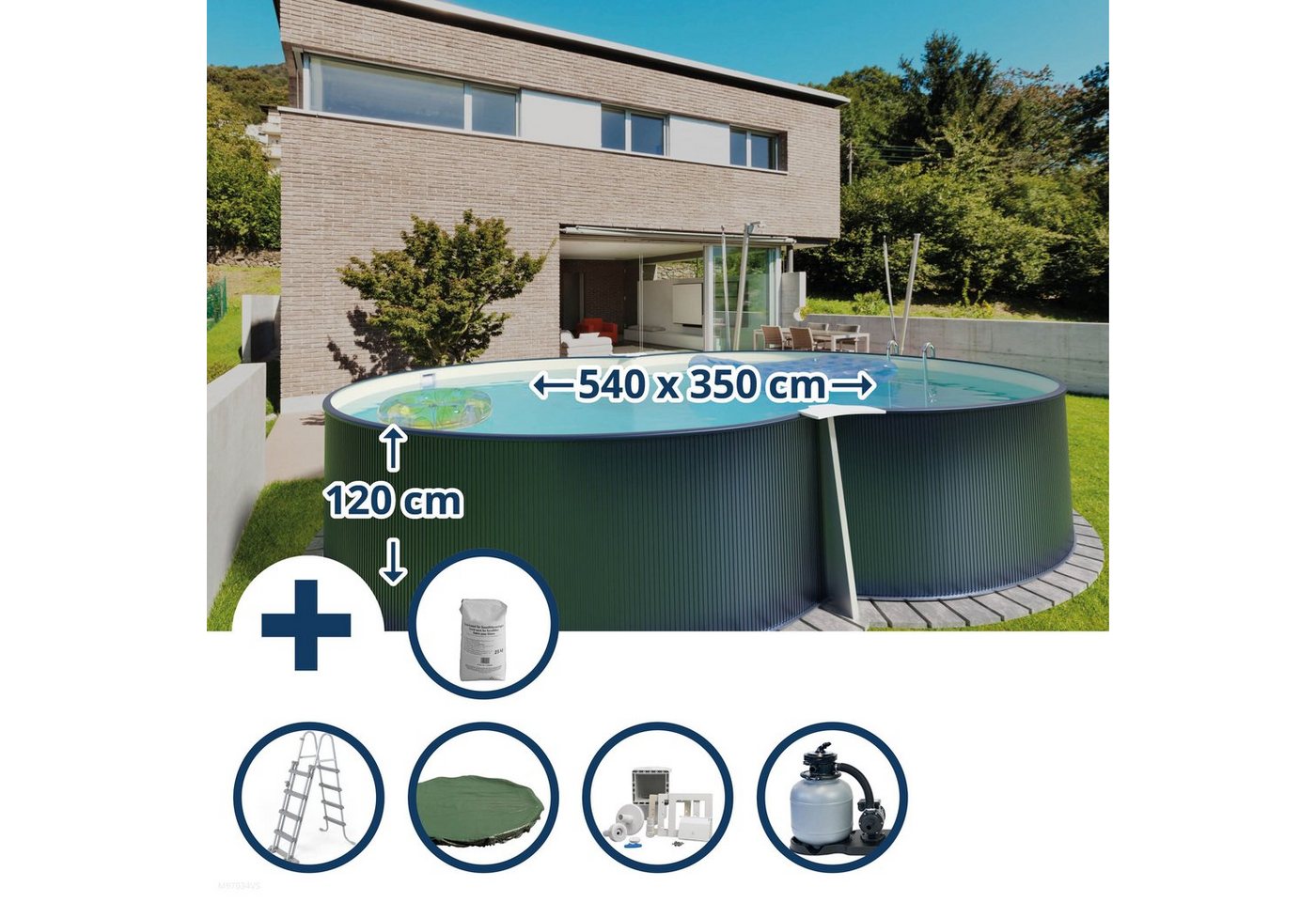 Planet Pool Achtformpool Stahlwandpool Set (6-teilig) achtform 540x350x120c (Komplett-Set), verzinkte Stahlwand von Planet Pool