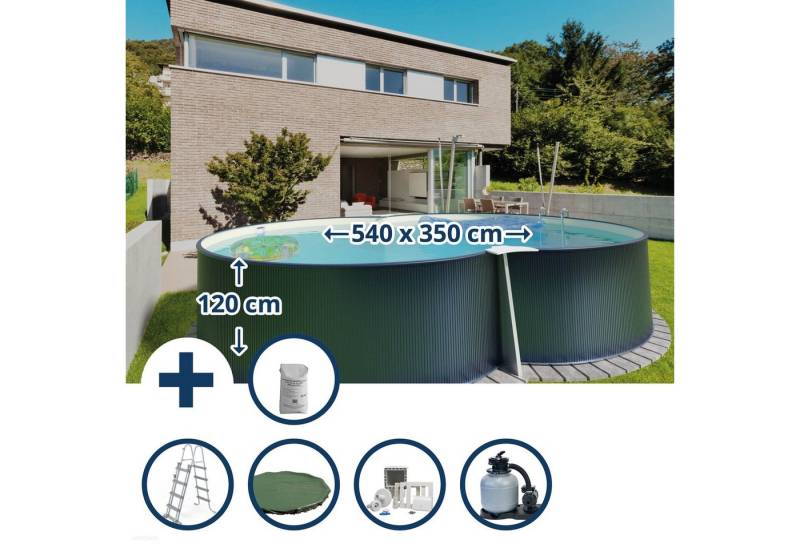 Planet Pool Achtformpool Stahlwandpool Set (6-teilig) achtform 540x350x120c (Komplett-Set), verzinkte Stahlwand von Planet Pool