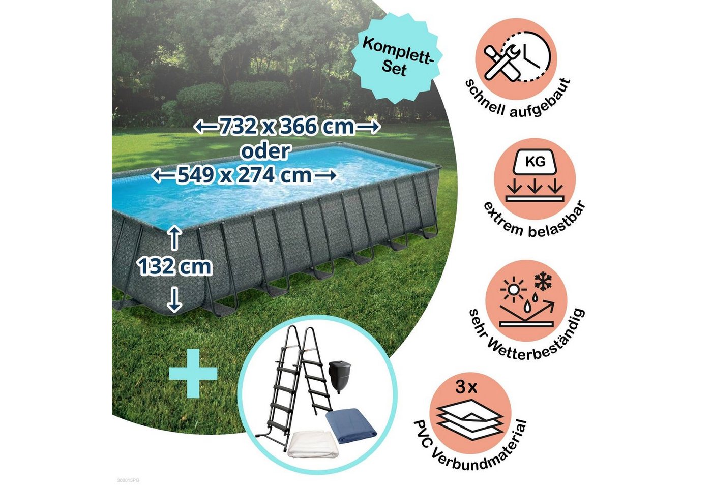 Planet Pool Framepool Polygroup Summer Waves Elite Rechteck Frame Pool S (Beckenset), Sicherheitsleiter von Planet Pool
