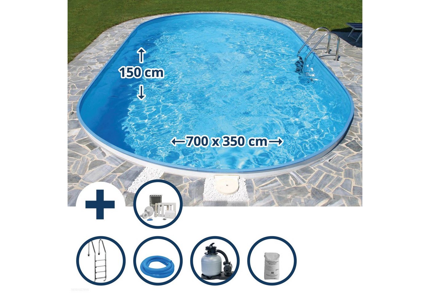 Planet Pool Ovalpool Stahlwandpool Set oval Florida 700x350x150 cm, Sta (Komplett-Set), verzinkte Stahlwand von Planet Pool