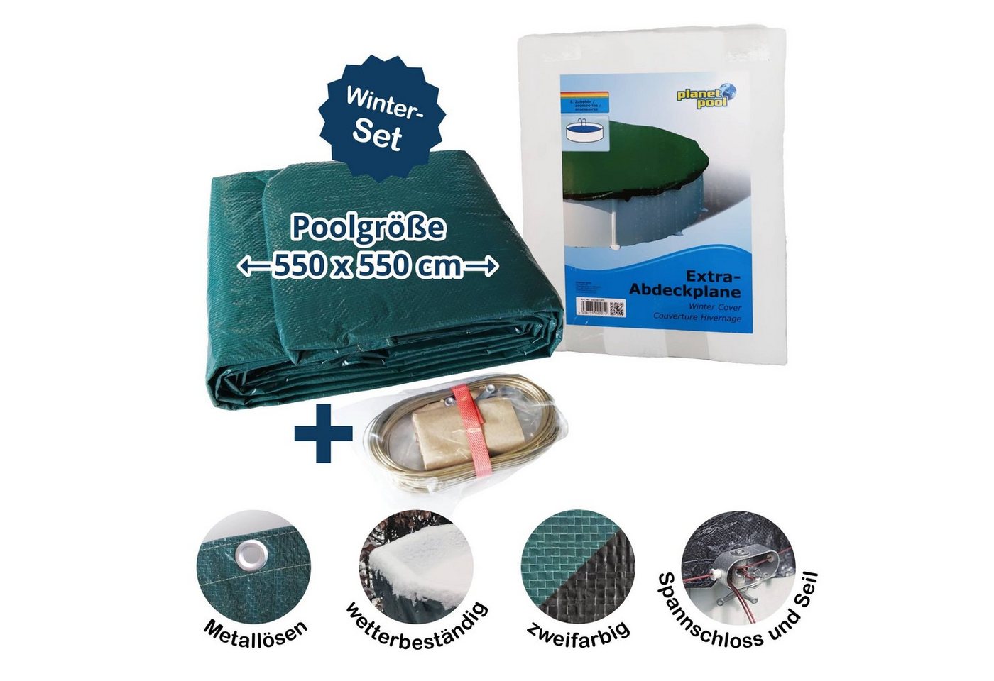 Planet Pool Pool-Abdeckplane Abdeckplane für 550cm Rund Pools und Schwimmbecken (Komplett-Set), Spannseil von Planet Pool