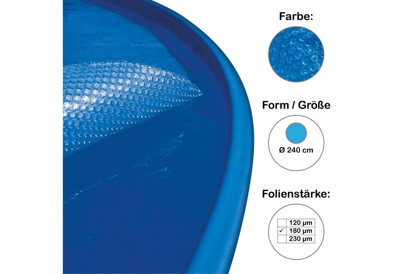 Planet Pool Pool-Abdeckplane Solarplane, Solarfolie für Pool rund 240 cm, 180 µ, Chlorbeständig von Planet Pool