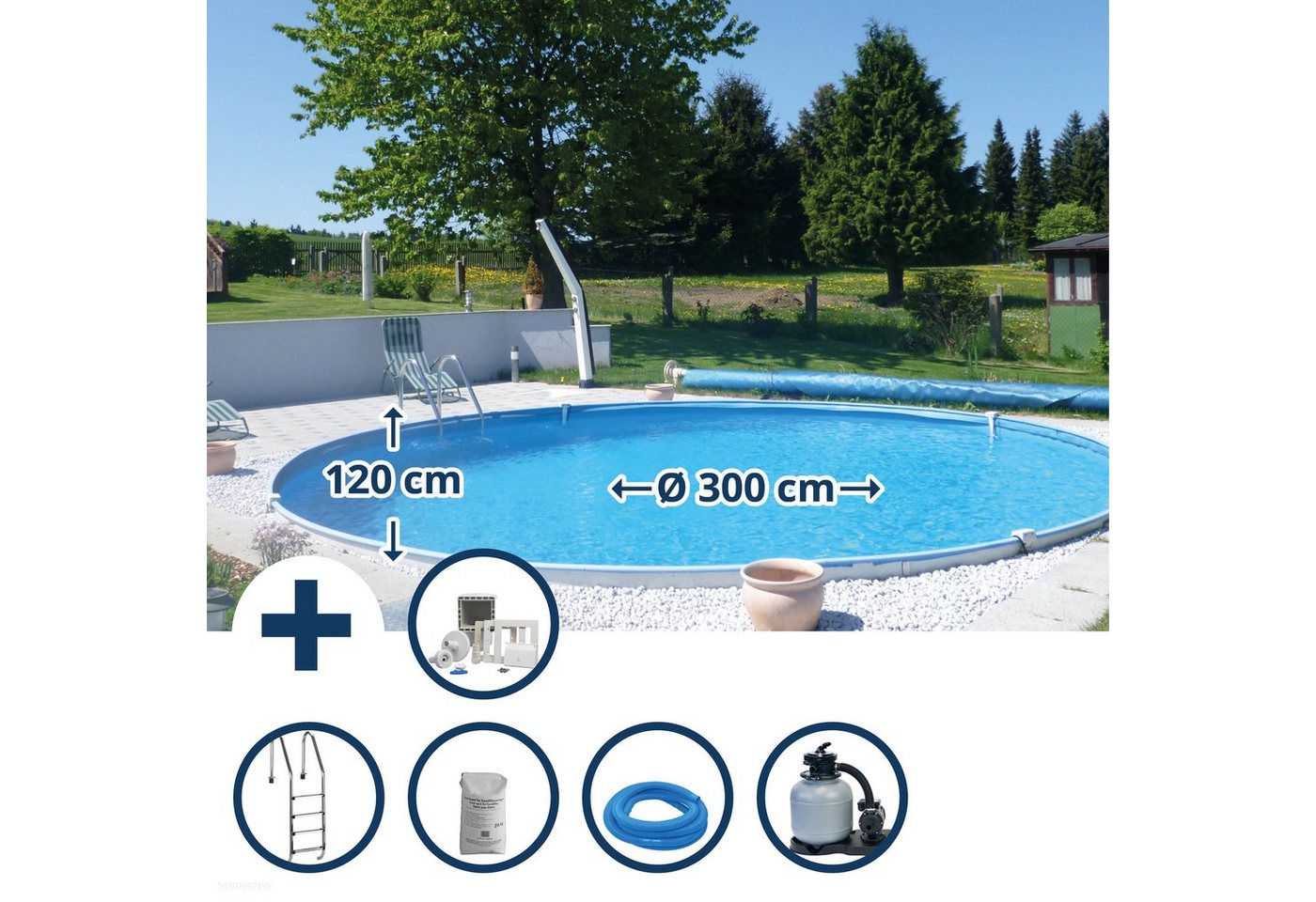 Planet Pool Rundpool Stahlwandpool Set rund Brasilia 300x120 cm, Stahl (Komplett-Set), verzinkte Stahlwand von Planet Pool