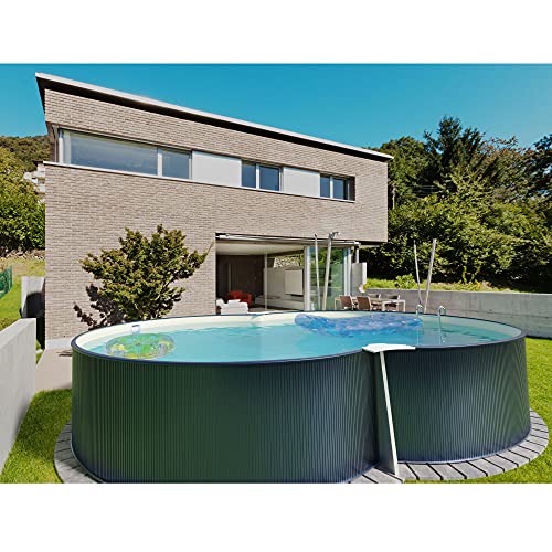 Planet Pool Stahlwandpool achtform 470x300x120 cm, Stahl 0,4 mm anthrazit, Folie 0,4 mm Sand, Einhängebiese von Planet Pool