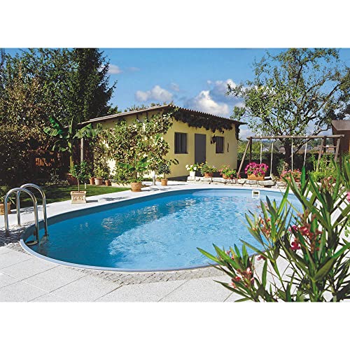 Planet Pool Stahlwandpool oval Exklusiv 600x320x150cm, Stahl 0,8mm weiß, Folie 0,6mm blau, Einhängebiese von Planet Pool