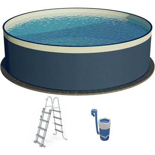 Stahlwandpool Set (3-teilig) hoch rund 350 x 90 cm, Stahl 0,3 mm anthrazit Folie 0,2 mm Sand von Planet Pool