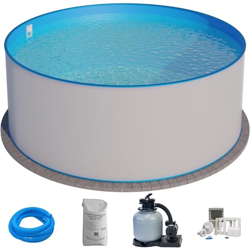 Stahlwandpool Set rund Bologna 200x120 cm, Stahl 0,6 mm weiß, Folie 0,6 mm blau, Einhängebiese von Planet Pool