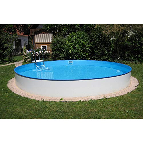 Planet Pool Stahlwandpool rund Exklusiv 350x120 cm, Stahl 0,6 mm weiß, Folie 0,6 mm blau, Einhängebiese von Planet Pool