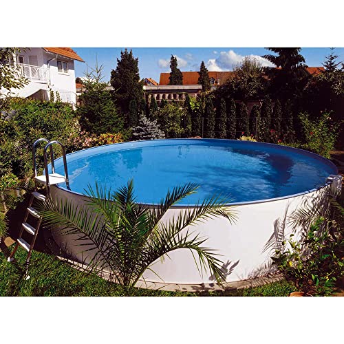 Planet Pool Stahlwandpool rund Exklusiv 450x150 cm, Stahl 0,8 mm weiß, Folie 0,6 mm blau, Einhängebiese von Planet Pool