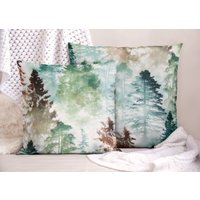 Kissenbezug Baumwolle | Wald Aquarell Muster Mint Grün Braun Weiß Handgemachte Kissenhüllen in 40x40 cm/50x50 von PlanetFabrica
