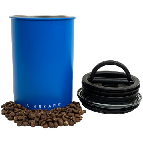 Planetary Design Airscape Kaffeedose aus Edelstahl | Frischhaltedose | Patentierter luftdichter Deckel | Überschüssige Luft herausdrücken, Lebensmittelfrische bewahren (Medium, Mattblau) von Planetary Design
