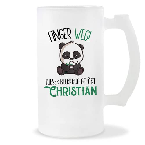 Planetee Bierkrug Christian | Finger Weg! | Vorname Panda Bierglas mit Spruch lustig Pint Geschenkidee zum Geburtstag von Planetee