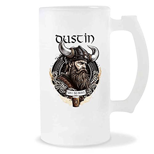 Planetee Bierkrug Dustin | Vorname Viking Bierglas mit Spruch lustig Pint Geschenkidee zum Geburtstag von Planetee