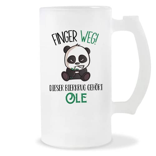 Planetee Bierkrug Ole | Finger Weg! | Vorname Panda Bierglas mit Spruch lustig Pint Geschenkidee zum Geburtstag von Planetee
