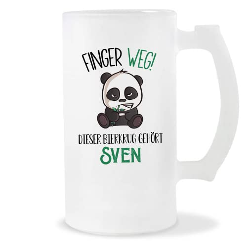 Planetee Bierkrug Sven | Finger Weg! | Vorname Panda Bierglas mit Spruch lustig Pint Geschenkidee zum Geburtstag von Planetee