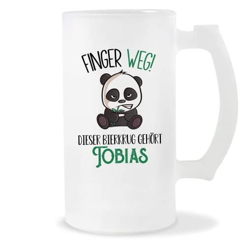 Planetee Bierkrug Tobias | Finger Weg! | Vorname Panda Bierglas mit Spruch lustig Pint Geschenkidee zum Geburtstag von Planetee