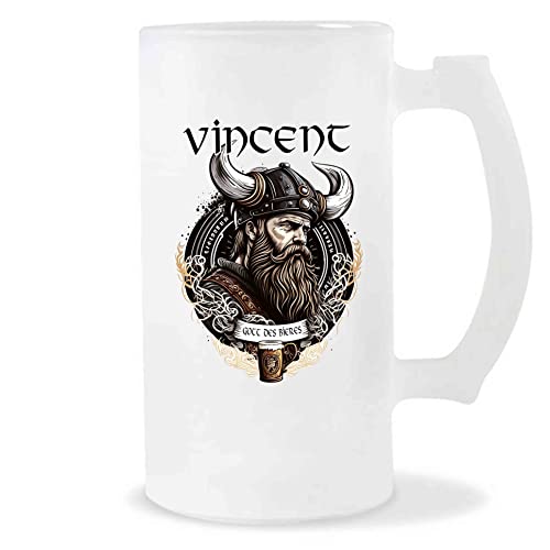 Planetee Bierkrug Vincent | Vorname Viking Bierglas mit Spruch lustig Pint Geschenkidee zum Geburtstag von Planetee