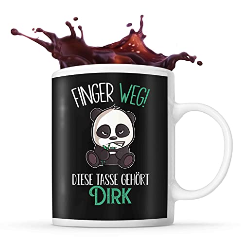 Tasse Dirk | Finger Weg! Diese Tasse gehört | Vorname Panda Tasse mit Spruch lustig Fun Tasse Geschenkidee fürs Büro zum Geburtstag Jubiläum Kaffeetasse Bürotasse von Planetee