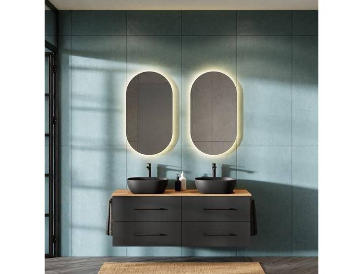 Badmöbel Set LUX 140 cm mit 2x Waschbecken 42 cm Schwarz und 2x Spiegel von Planetmöbel